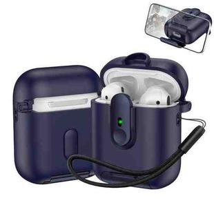 For AirPods 1 / 2 One-piece Holder Wireless Earphones Case with Lanyard(Dark Blue)