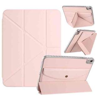 For iPad 2025 / 2022 Back Wallet Y-Fold Deformation Leather Smart Tablet Case(Pink)
