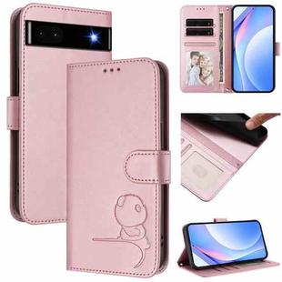 For Google Pixel 6a Litter Panda Embossing RFID Leather Phone Case with Lanyard(Pink)