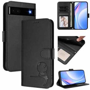 For Google Pixel 6a Litter Panda Embossing RFID Leather Phone Case with Lanyard(Black)