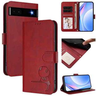 For Google Pixel 6a Litter Panda Embossing RFID Leather Phone Case with Lanyard(Wine Red)