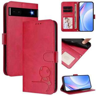 For Google Pixel 6a Litter Panda Embossing RFID Leather Phone Case with Lanyard(Rose Red)