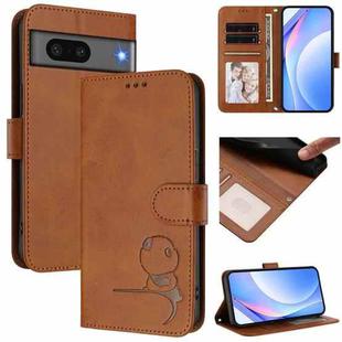 For Google Pixel 7 Litter Panda Embossing RFID Leather Phone Case with Lanyard(Brown)
