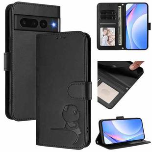 For Google Pixel 7 Pro Litter Panda Embossing RFID Leather Phone Case with Lanyard(Black)