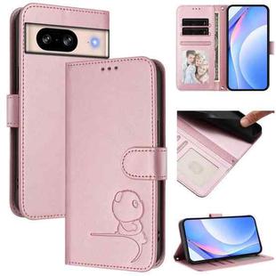 For Google Pixel 8 Litter Panda Embossing RFID Leather Phone Case with Lanyard(Pink)