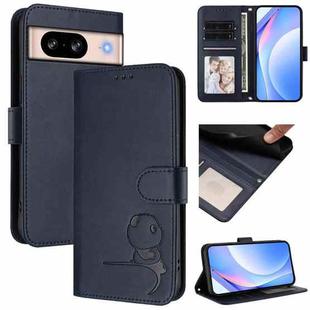 For Google Pixel 8 Litter Panda Embossing RFID Leather Phone Case with Lanyard(Blue)