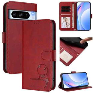 For Google Pixel 8 Pro Litter Panda Embossing RFID Leather Phone Case with Lanyard(Wine Red)