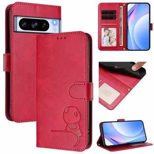 For Google Pixel 8 Pro Litter Panda Embossing RFID Leather Phone Case with Lanyard(Rose Red)