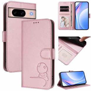 For Google Pixel 8a Litter Panda Embossing RFID Leather Phone Case with Lanyard(Pink)