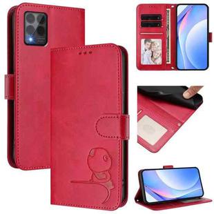 For T-Mobile Revvl 6 Pro / Revvl 6x Pro 5G Litter Panda Embossing RFID Leather Phone Case with Lanyard(Rose Red)