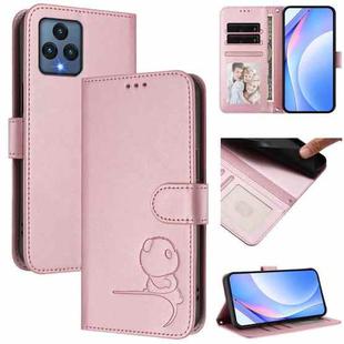 For T-Mobile Revvl 6 / Revvl 6x 5G Litter Panda Embossing RFID Leather Phone Case with Lanyard(Pink)