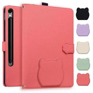 For Samsung Galaxy Tab S10 FE+ Cat Skin-feel Litchi Leather Tablet Case(Watermelon Red)