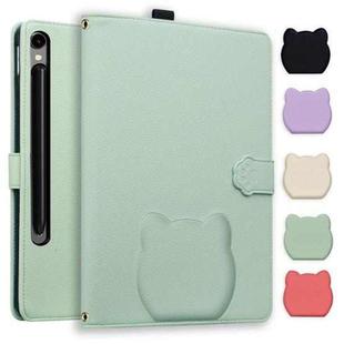 For Samsung Galaxy Tab S10 FE+ Cat Skin-feel Litchi Leather Tablet Case(Green)