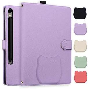 For Samsung Galaxy Tab S10 FE+ Cat Skin-feel Litchi Leather Tablet Case(Purple)
