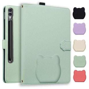 For Samsung Galaxy Tab S10 Ultra / S9 Ultra Cat Skin-feel Litchi Leather Tablet Case(Green)