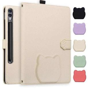 For Samsung Galaxy Tab S10 Ultra / S9 Ultra Cat Skin-feel Litchi Leather Tablet Case(Apricot White)