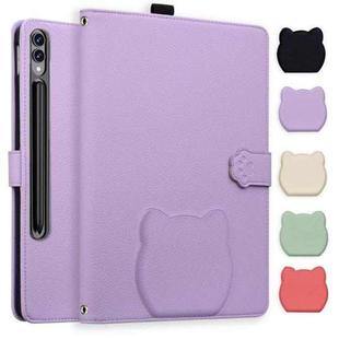 For Samsung Galaxy Tab S10 Ultra / S9 Ultra Cat Skin-feel Litchi Leather Tablet Case(Purple)