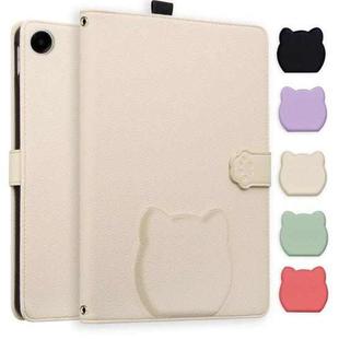 For Samsung Galaxy Tab A9+ Cat Skin-feel Litchi Leather Tablet Case(Apricot White)