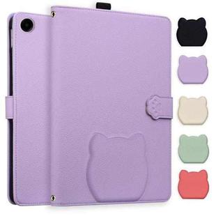 For Samsung Galaxy Tab A9+ Cat Skin-feel Litchi Leather Tablet Case(Purple)