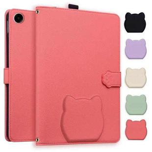 For Samsung Galaxy Tab A9 Cat Skin-feel Litchi Leather Tablet Case(Watermelon Red)