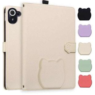 For Xiaomi Redmi K Pad Cat Skin-feel Litchi Leather Tablet Case(Apricot White)