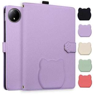 For Xiaomi Redmi Pad SE 8.7 Cat Skin-feel Litchi Leather Tablet Case(Purple)