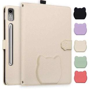 For Lenovo Tab P12 12.7 2023 Cat Skin-feel Litchi Leather Tablet Case(Apricot White)