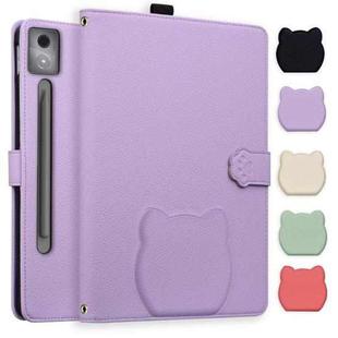 For Lenovo Xiaoxin Pad Pro 12.7 2025 Cat Skin-feel Litchi Leather Tablet Case(Purple)