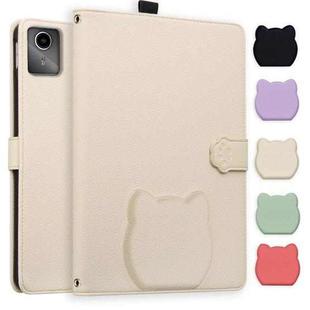 For Lenovo Xiaoxin Pad 2025 / K11 Gen2 Cat Skin-feel Litchi Leather Tablet Case(Apricot White)