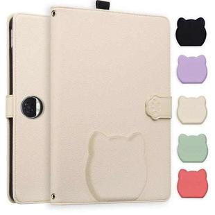 For Honor Pad 9 12.1 2023 / HEY2-W09 Cat Skin-feel Litchi Leather Tablet Case(Apricot White)