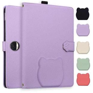 For Honor Pad 9 12.1 2023 / HEY2-W09 Cat Skin-feel Litchi Leather Tablet Case(Purple)