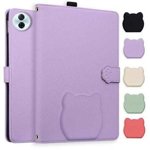 For Honor Pad 10 12.1 Cat Skin-feel Litchi Leather Tablet Case(Purple)
