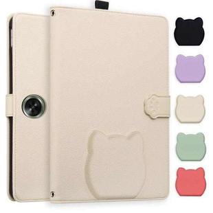 For OnePlus Pad GO / OPPO Pad Air 2 2023 Cat Skin-feel Litchi Leather Tablet Case(Apricot White)