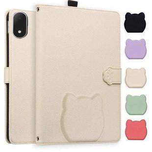 For OnePlus Pad 3 Global / OPPO Pad 4 Pro Cat Skin-feel Litchi Leather Tablet Case(Apricot White)