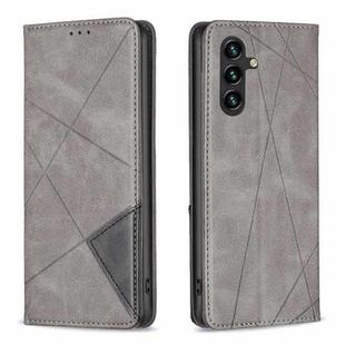 For Samsung Galaxy S25 FE 5G Rhombus Texture Magnetic Leather Phone Case(Grey)