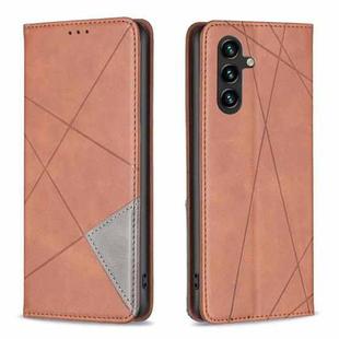 For Samsung Galaxy S25 FE 5G Rhombus Texture Magnetic Leather Phone Case(Brown)