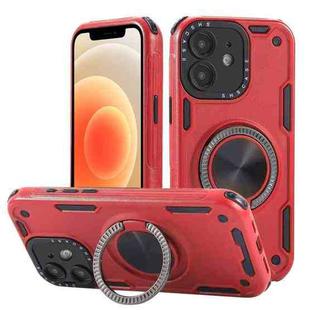 For iPhone 12 Three-core Mecha 360 Degree Rotation Magnetic Holder Phone Case(Red)