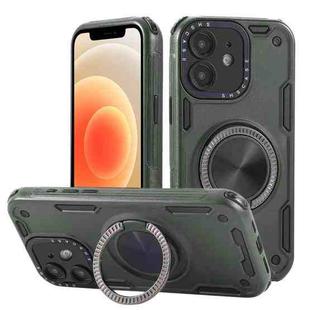 For iPhone 12 Three-core Mecha 360 Degree Rotation Magnetic Holder Phone Case(Army Green)