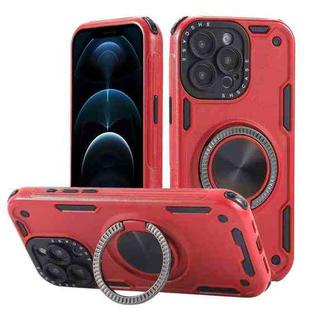 For iPhone 12 Pro Three-core Mecha 360 Degree Rotation Magnetic Holder Phone Case(Red)