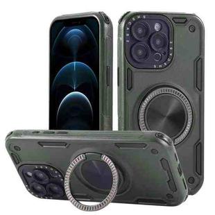 For iPhone 12 Pro Three-core Mecha 360 Degree Rotation Magnetic Holder Phone Case(Army Green)