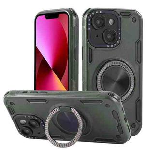 For iPhone 13 Three-core Mecha 360 Degree Rotation Magnetic Holder Phone Case(Army Green)