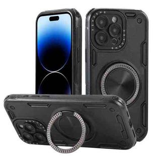 For iPhone 14 Pro Max Three-core Mecha 360 Degree Rotation Magnetic Holder Phone Case(Black)