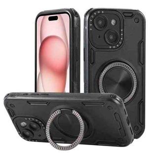 For iPhone 15 Three-core Mecha 360 Degree Rotation Magnetic Holder Phone Case(Black)