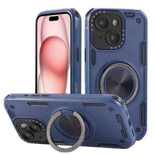 For iPhone 15 Three-core Mecha 360 Degree Rotation Magnetic Holder Phone Case(Royal Blue)