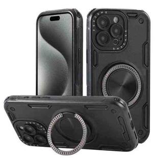 For iPhone 15 Pro Max Three-core Mecha 360 Degree Rotation Magnetic Holder Phone Case(Black)