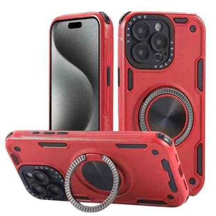 For iPhone 15 Pro Max Three-core Mecha 360 Degree Rotation Magnetic Holder Phone Case(Red)