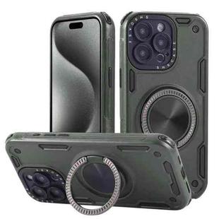 For iPhone 15 Pro Max Three-core Mecha 360 Degree Rotation Magnetic Holder Phone Case(Army Green)