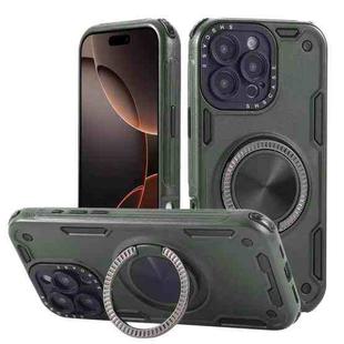 For iPhone 16 Pro Max Three-core Mecha 360 Degree Rotation Magnetic Holder Phone Case(Army Green)