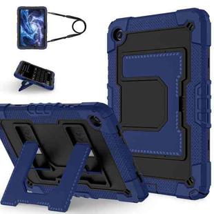 For Samsung Galaxy Tab S10 FE / S9 Big Holder Silicone Hydric PC Tablet Case with Shoulder Strap(Navy Black)