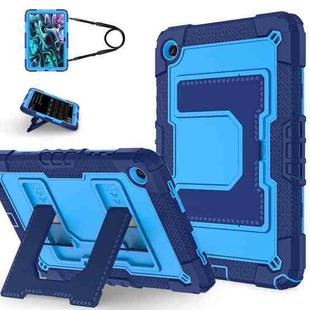 For Samsung Galaxy Tab S10 FE / S9 Big Holder Silicone Hydric PC Tablet Case with Shoulder Strap(Navy Blue Blue)